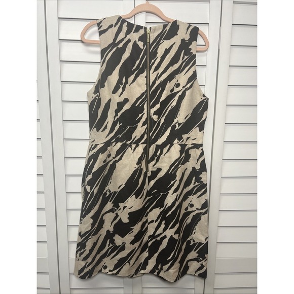 Michael Kors 100% Linen Abstract Sleeveless Shift Dress Size 12 Khaki & Black - Picture 6 of 9